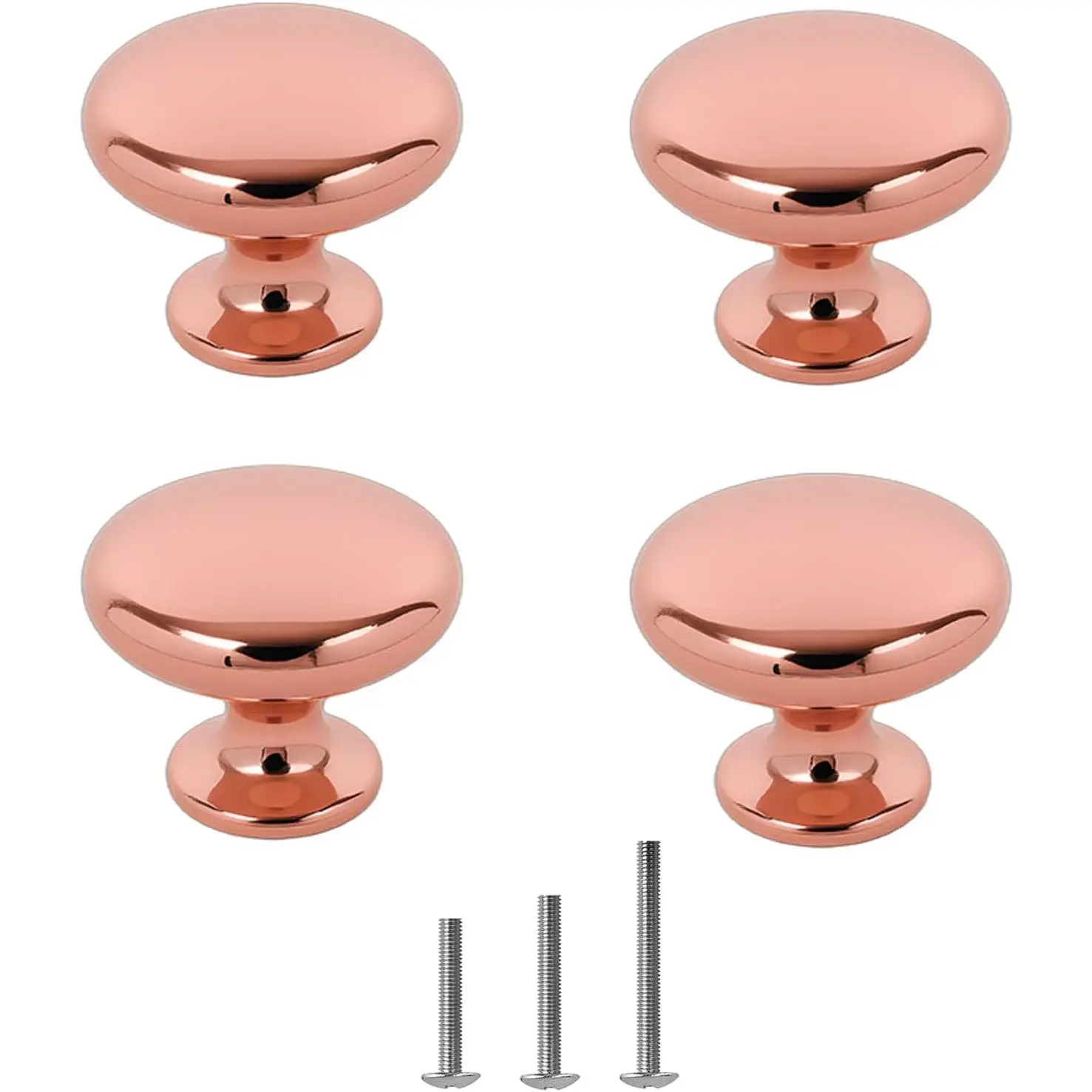 4-Pack Polished Chrome Zinc Alloy Cabinet Knobs, 30mm/1.18" Round Shiny Finish Rosegold Drawer Pulls with M4 Screws for Cabinets/Drawers, Women's Dressing Table Furniture