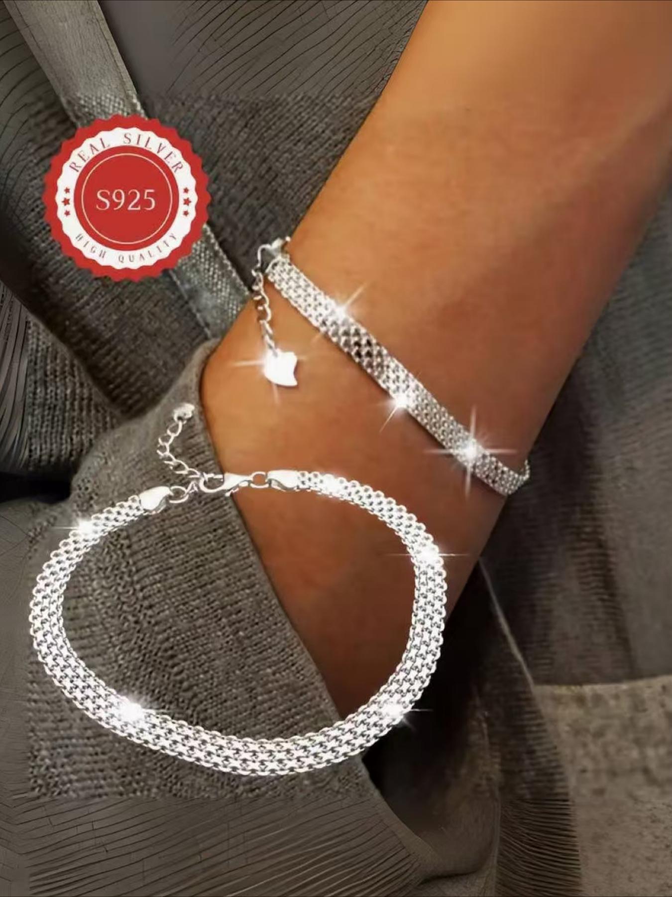 S925 Sterling Silver Wide Chain Bracelet, Elegant Trendy Chain Bracelet for Men and Women, Bracelet Perfect for Gift Idea