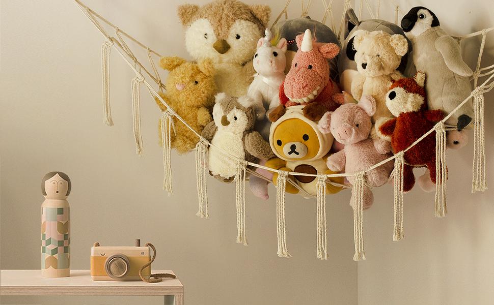Stuffed Animal Storage Hammock or Net Corner - Large Hammock Net for Stuffed Animals Room Decor - Cute Stuff Animal Organizer Plush Holder - Nursery Essentials Wall Bedroom Home Decor