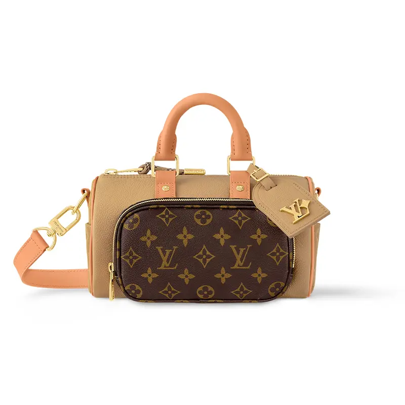 Women's Louis Vuitton Keepall 25 Handbag - Dual-Handled, Hands-Free, Detachable Adjustable Strap, Zip Closure, Leather & Monogram Coated Canvas, 2-Tone Heritage Brown Dark Brown Handbag, Dual-Handled Women's Handbags, Hands-Free Women's Handbags