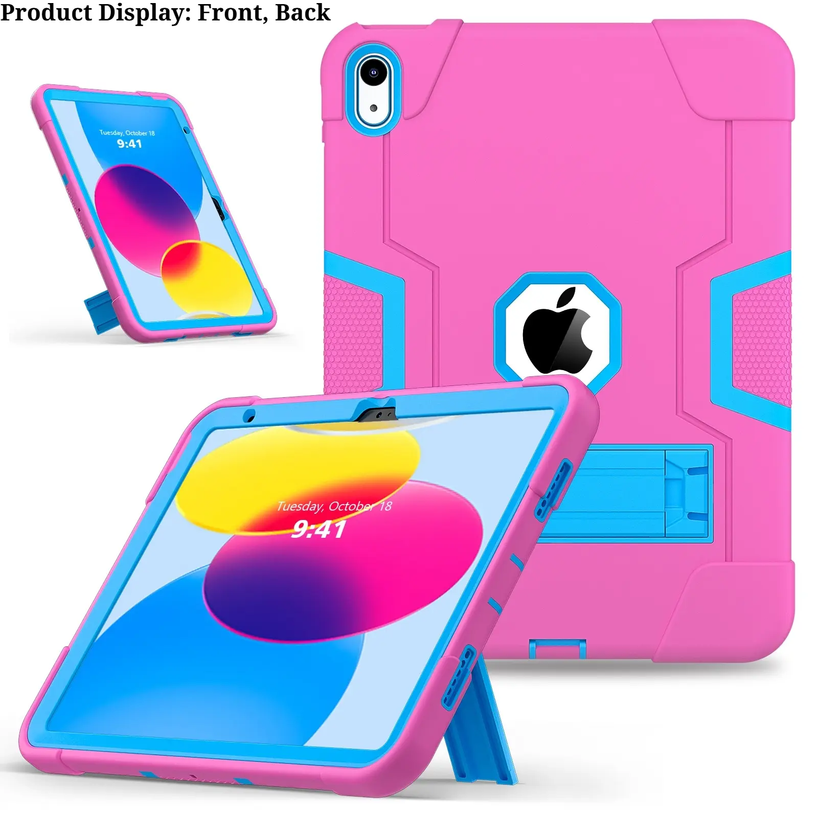 Heavy Duty iPad Case for Kids 7th 8th 9th 10th Gen A16 11th 12th - Multi-Angle Kickstand Shockproof Cover Pink Blue for iPad 10.2 10.9 11 Inch