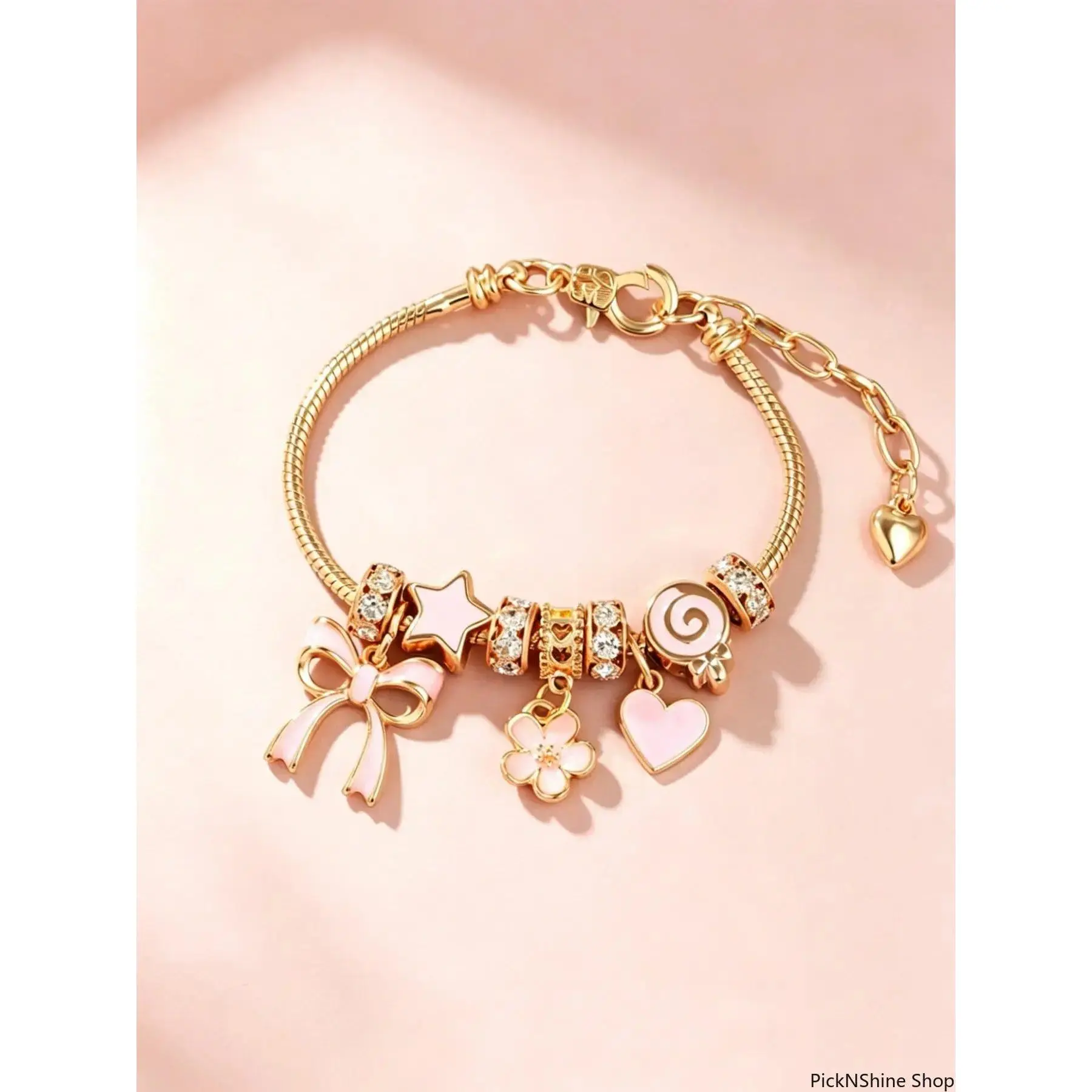 Women's Adjustable Iron Rhinestone Charm Bracelets - Heart Shape, Bow, Flowers, Durable Iron Build, Sparkling Stones, Daily Casual Jewelry, Valentine's Day Birthday Gift, Non-Plastic, Golden Accents