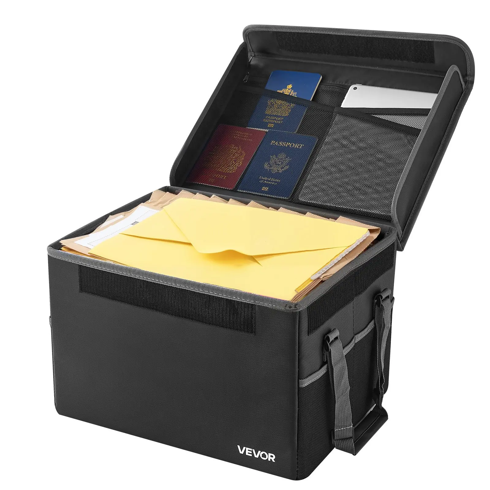 VEVOR Fireproof Document Box, 1832 Heat Insulated Fireproof Waterproof Box, Space-Saving and Foldable Design, Portable Home Office Travel File Organizer, for Passports, Important Documents, Files