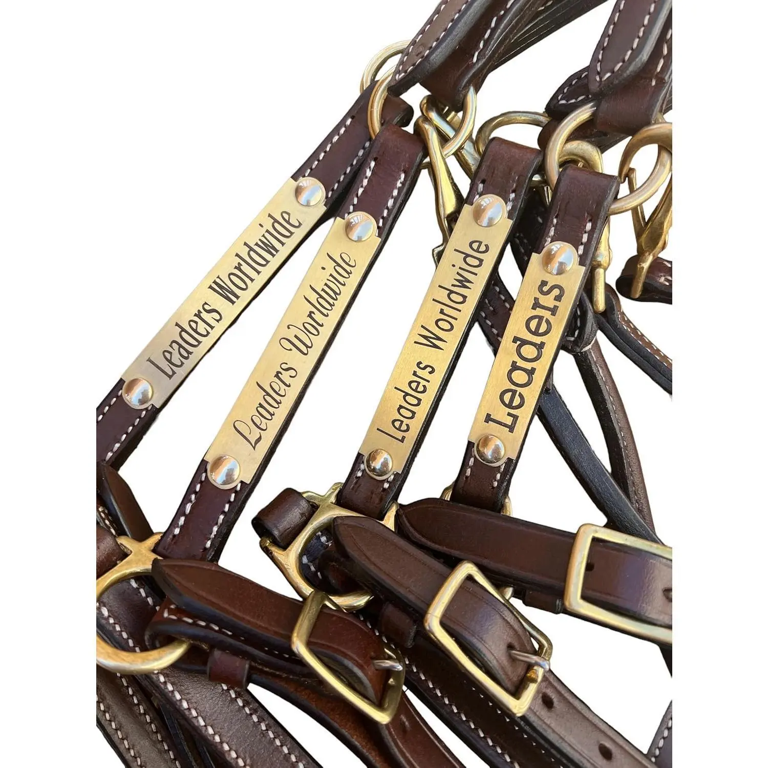 3/4" Brown Leather Horse Halter with Custom Engraved Name Plate, Solid Brass Hardware, Crisp Beveled Edges, Fully Adjustable Chin, Snap Closure for Draft & Heavy Horses, Full-Grain, Buckle