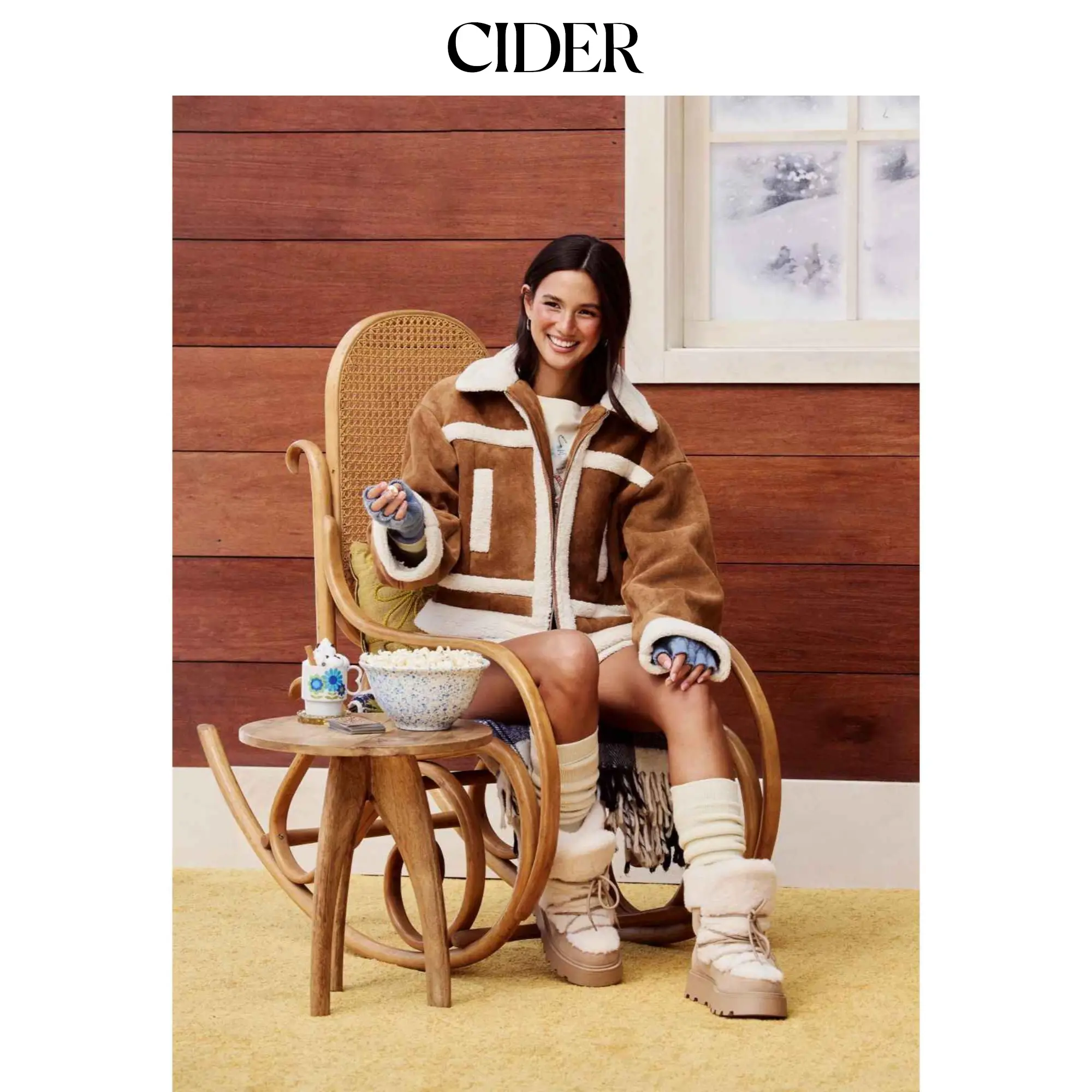 Cider Suede Collar Faux Fur Trim Zip Through Oversized Cropped Jacket SummerFinds