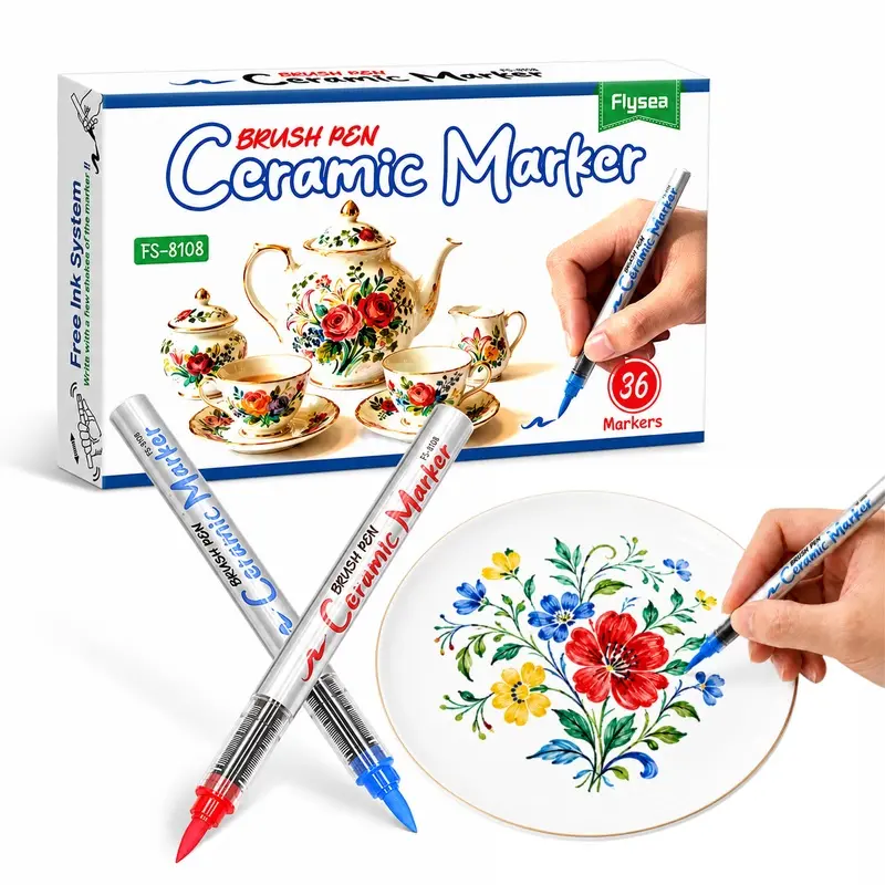 Acrylic Paint Markers for Ceramics, 12/24/36 Colors Soft Brush Tip Paint Pens, Waterproof Porcelain Markers for Glass, Mugs, Cups, Plates and Decorative Painting
