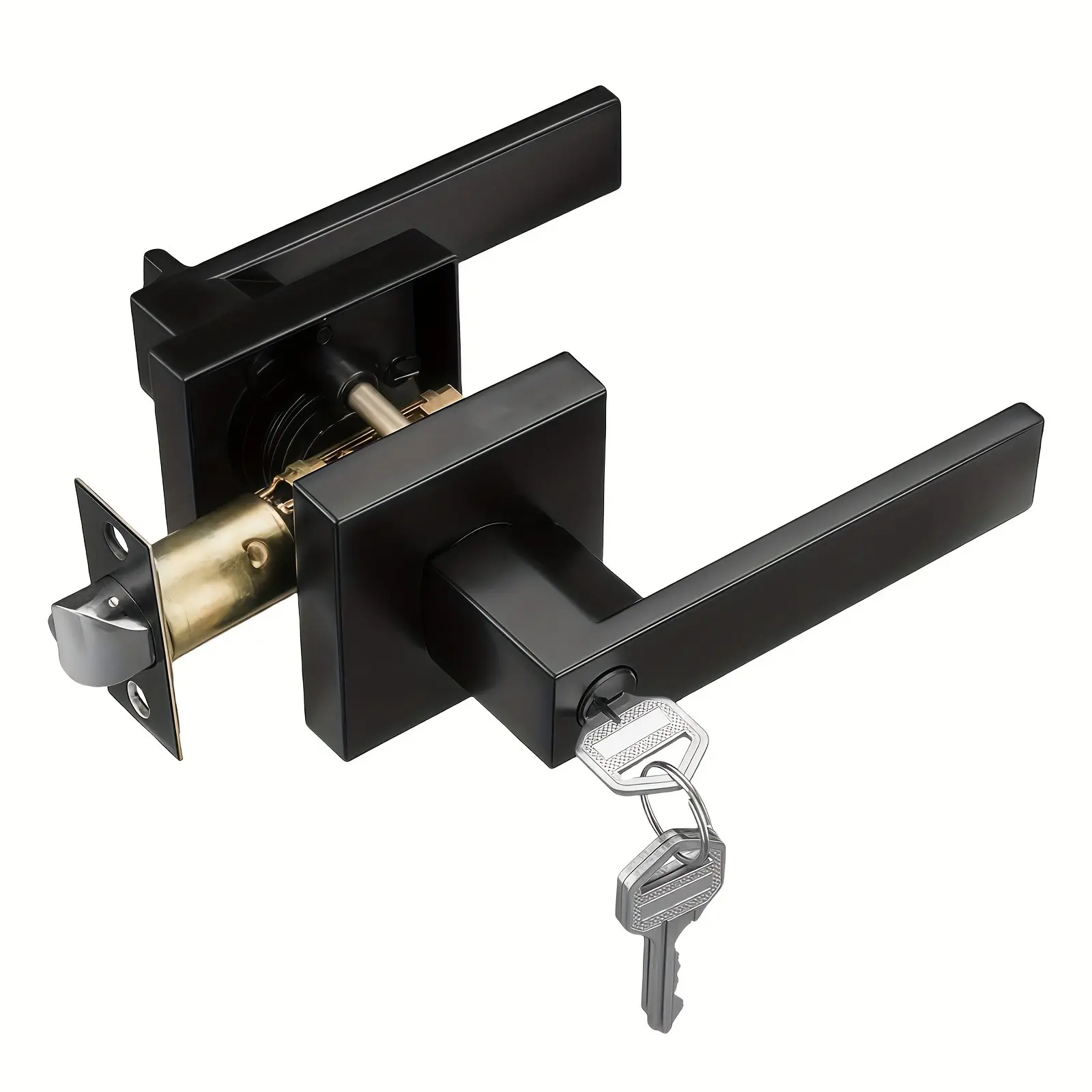 Door Handle with Lock and Key, Heavy-Duty Entrance Door Lever, Door Handles Interior, Suitable for Bedroom, Bathroom, Front Door, Office, Unique Keys Included