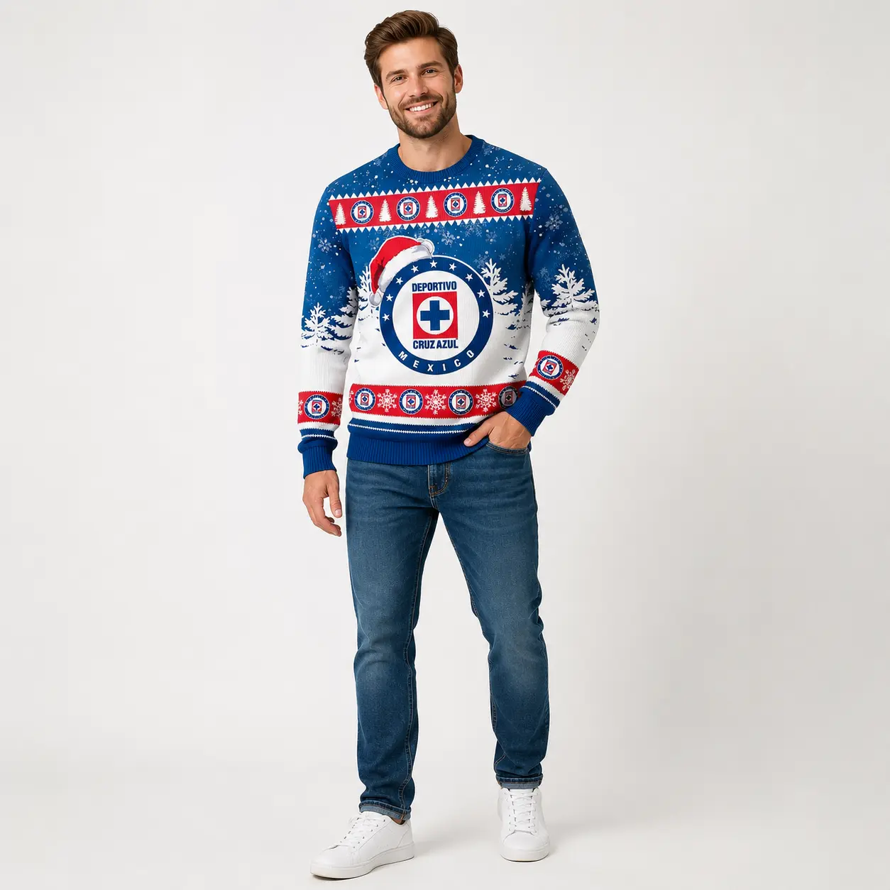 Men's Retro Mexican Soccer Fan Ugly Christmas Sweater - Santa Hat Sport-Inspired Fair-Isle Crewneck Pullover for Holiday Parties & Gifting Casual Classic Menswear Festive Graphic Hem Knitwear Print Ribbed Tops