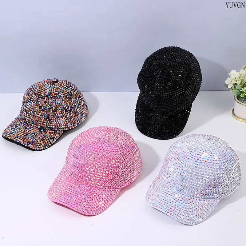 Sparkly Full Rhinestone Baseball Cap, Unisex Solid-Color Bling Headwear, Adjustable for Party & Everyday Wear, Bling Decor Accessory, Solid Colors, Casual, Beach, Glitter Shine