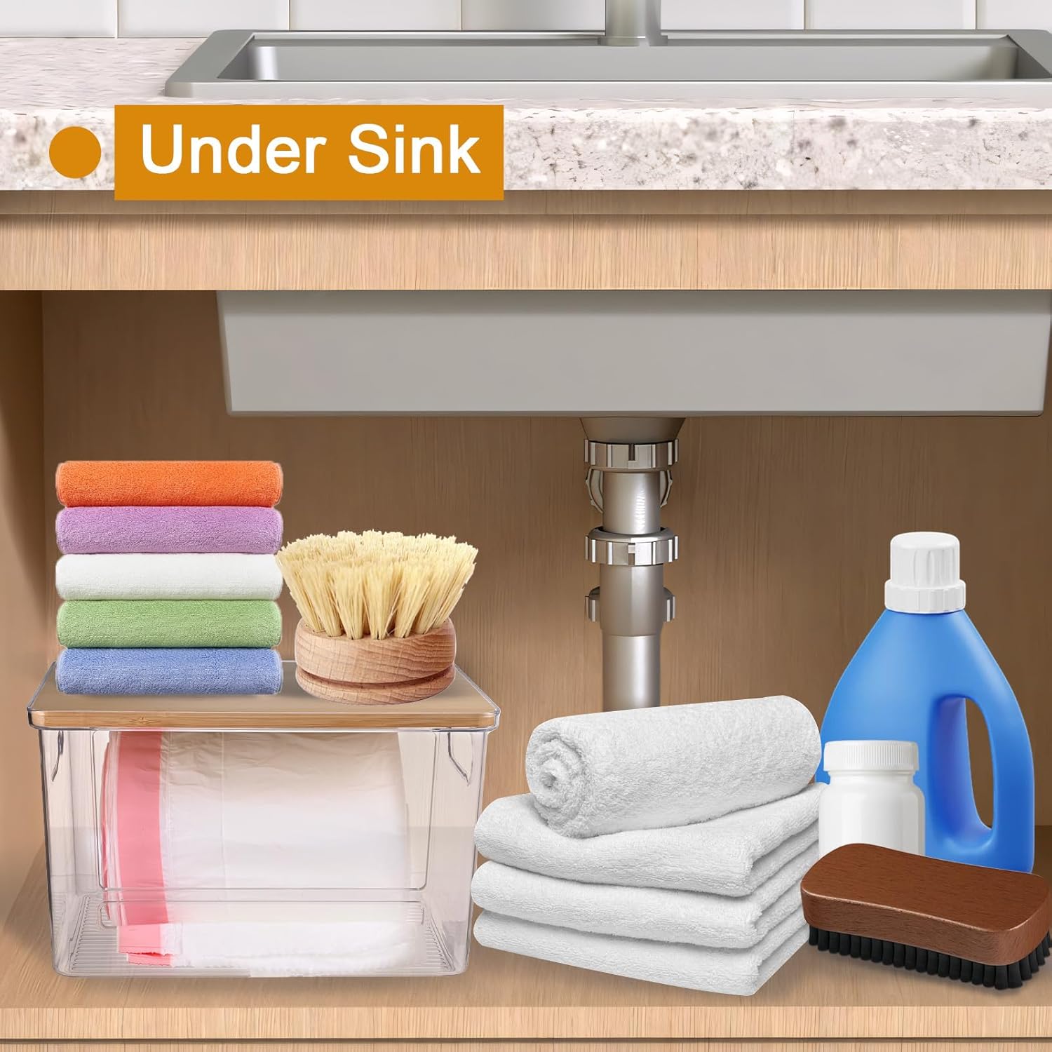 Trash Bag Dispenser Roll Holder, Trash Bag Holder Dispenser with  Top & Handles,  Garbage Bag Holder Dispenser Trash Bag Organizer Under Sink