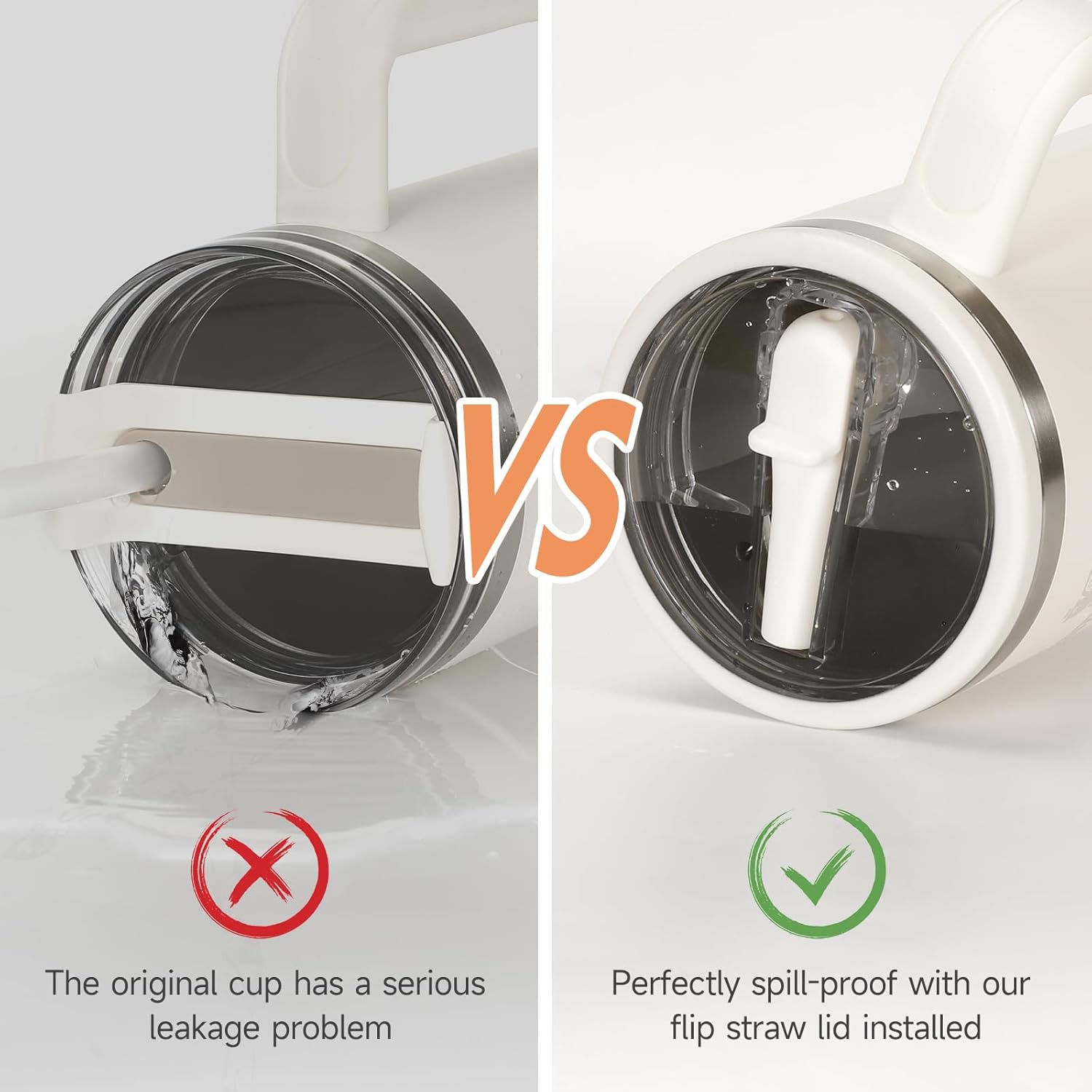 Tumbler Flip Straw Lid Replacement, 2 Counts Splash-Resistant Tumbler Lids with 2 Straws, Reusable Leak-Proof Covers for Stanley Cup Accessories