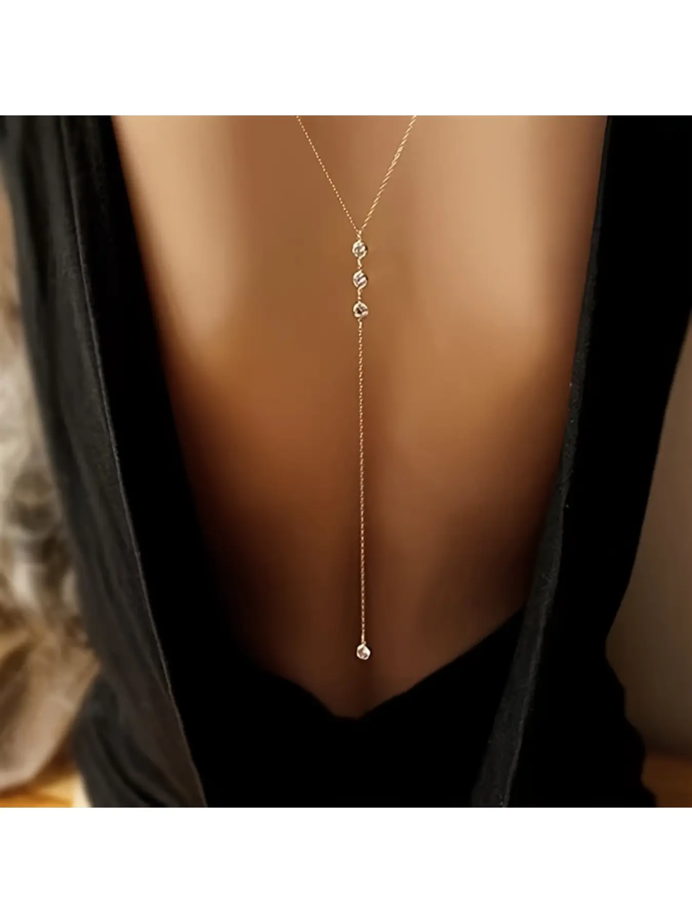 Minimalist Rhinestone Back Chain Necklace for Women, Stylish Body Chain