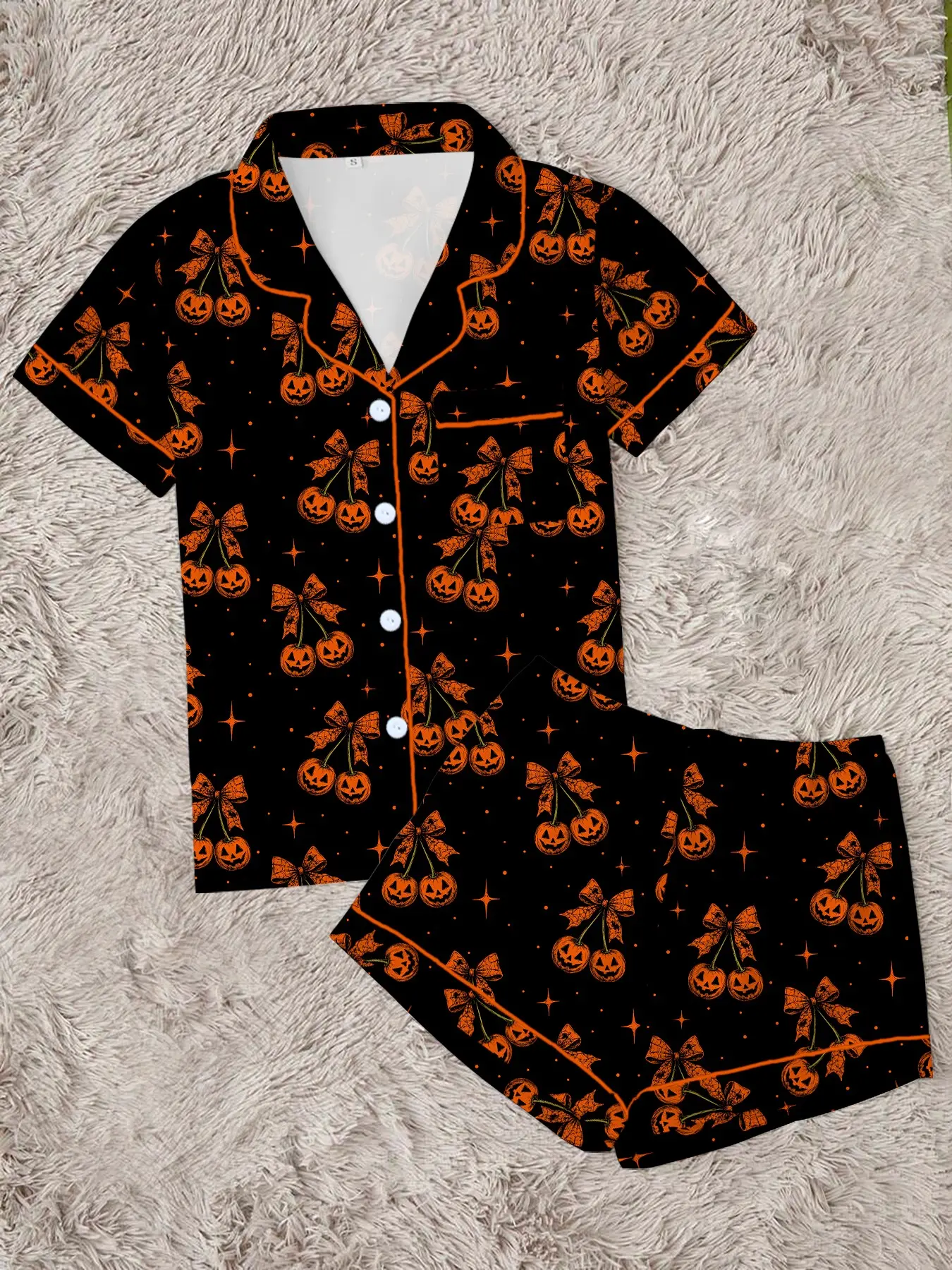 【Halloween】Women's Halloween Pajama Set, Cute Cartoon Sleepwear Loungewear, 2-Piece Short Sleeve, Fitted, All Seasons, Perfect Gift for Halloween, Pjs
