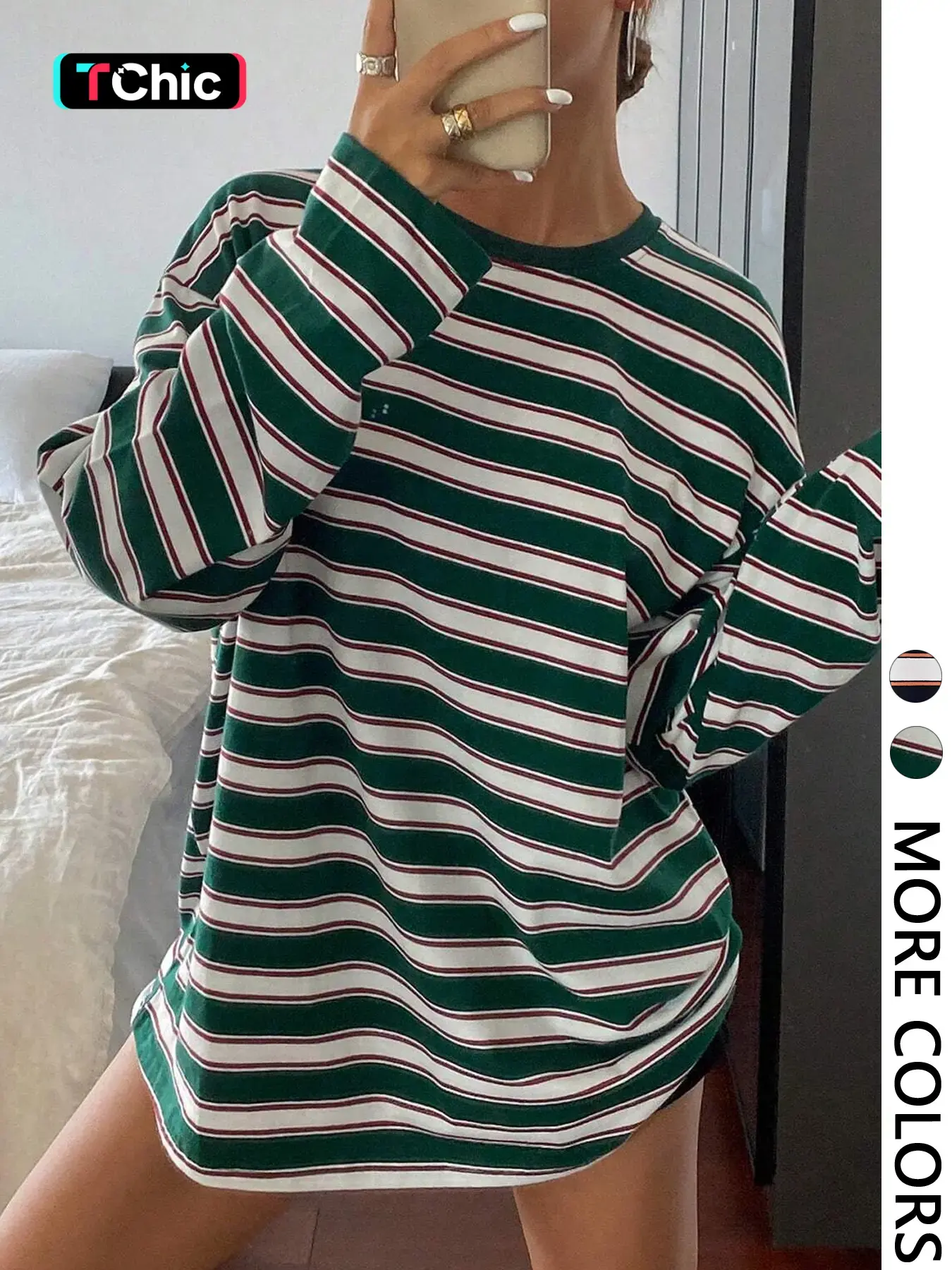 Women's Striped Long Sleeve Round Neck Loose Fit Oversized Baggy T-Shirt Piece, All Seasons Summer Fashion, Comfortable Casual Wear, Perfect for Daily Use