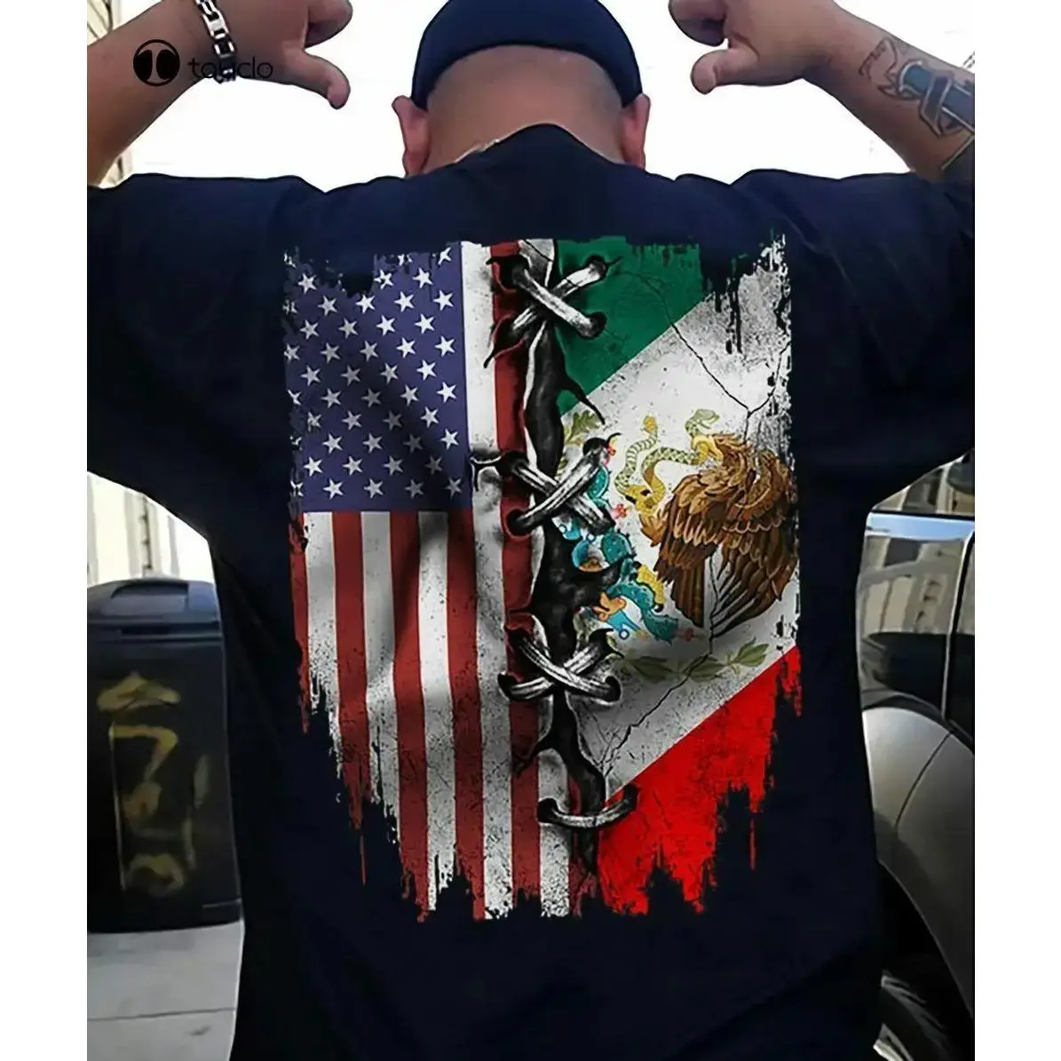 Unisex Classic American Mexican Flag T-Shirt, Patriotic Short Sleeve Crew Neck Tee in Soft Cotton Fabric for All-Day Wear