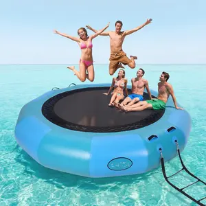 10x10ft Inflatable Water Trampoline, Heavy-Duty UV Resistant PVC Floating Dock Platform for Kids & Adults, Large Bounce Swim Deck for Lakes & Pools, Includes Electric Pump