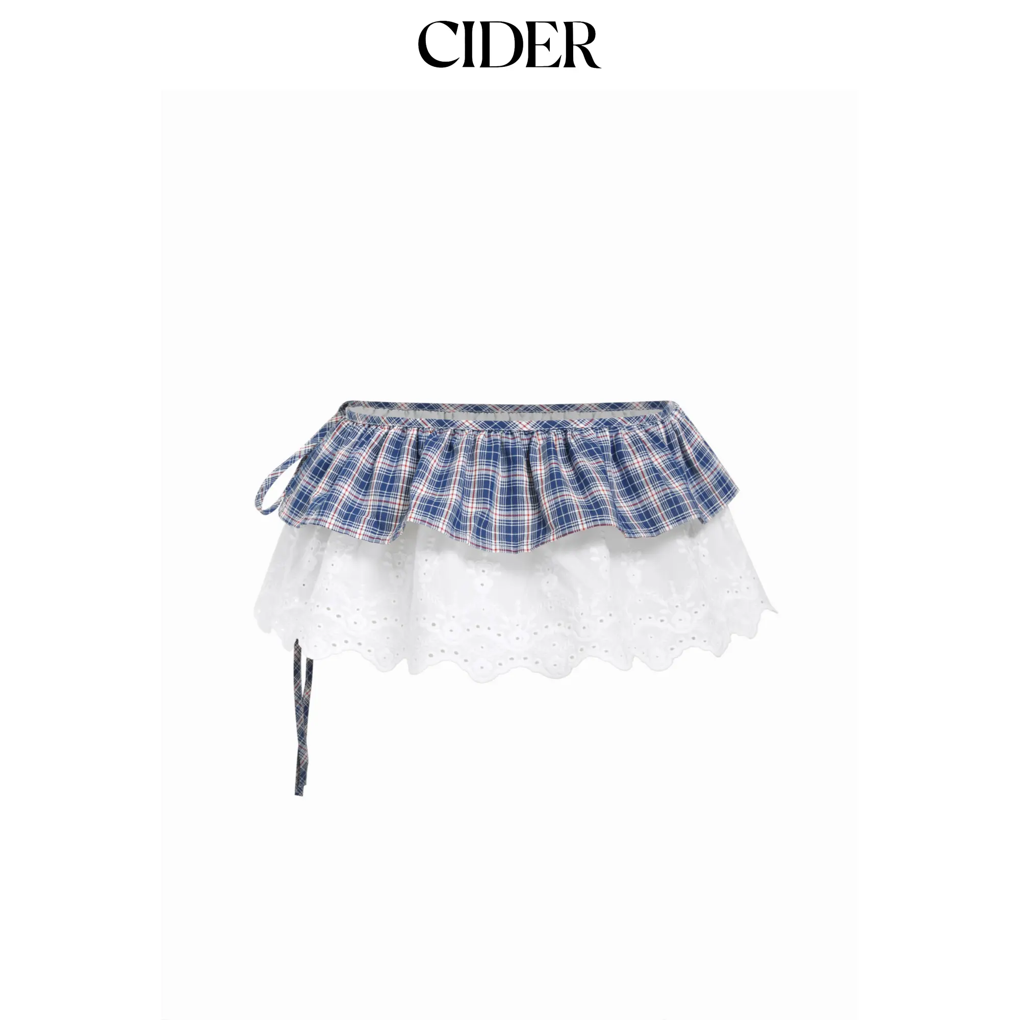 Cider GINGHAM CRIMPED TRIM WRAP SKIRT