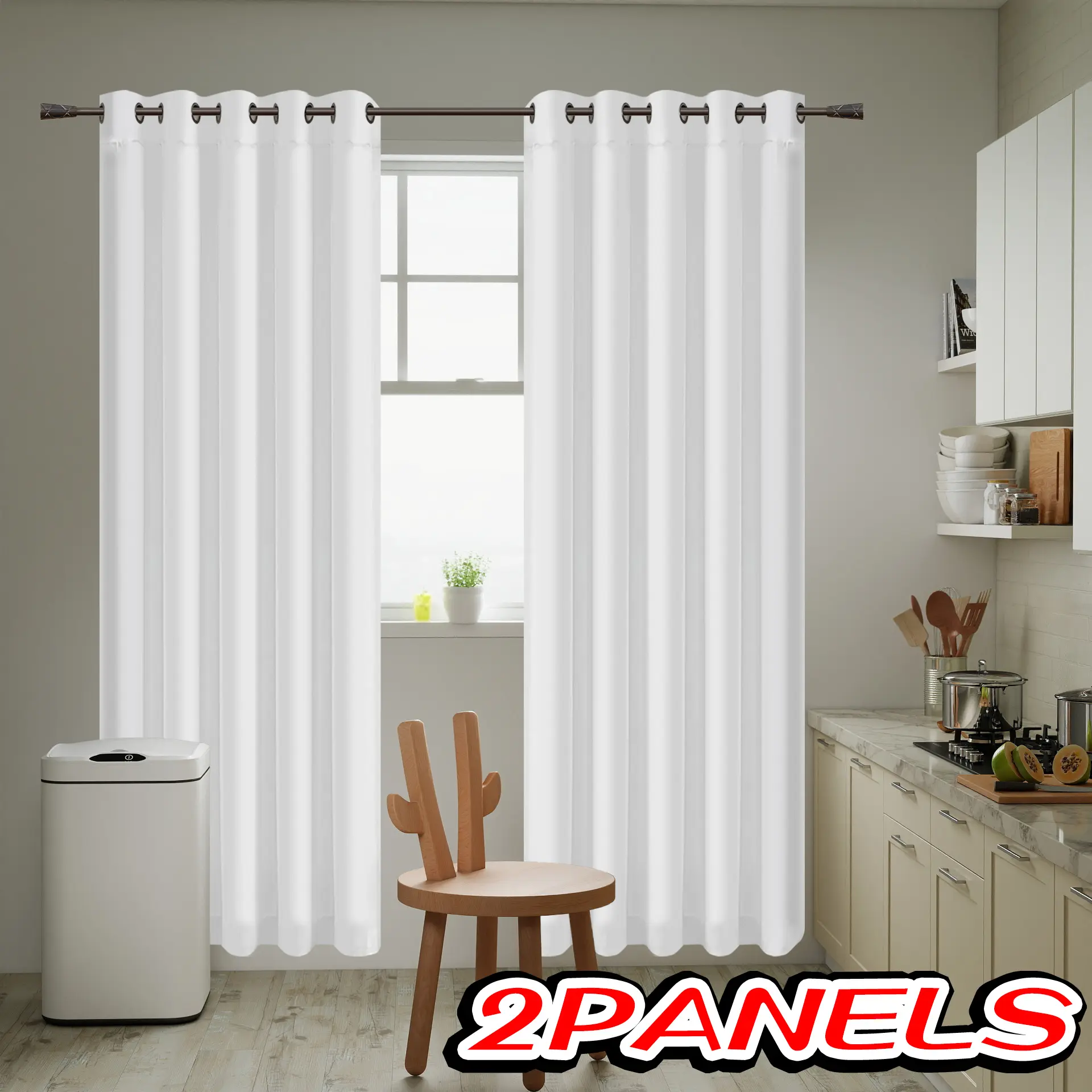 2-piece set of white breathable phantom gauze curtains, non transparent privacy filter curtains, top perforated hanging, sheer texture curtains, semi transparent curtains, suitable for bedrooms, kitchens, bathrooms, Curtain Panels