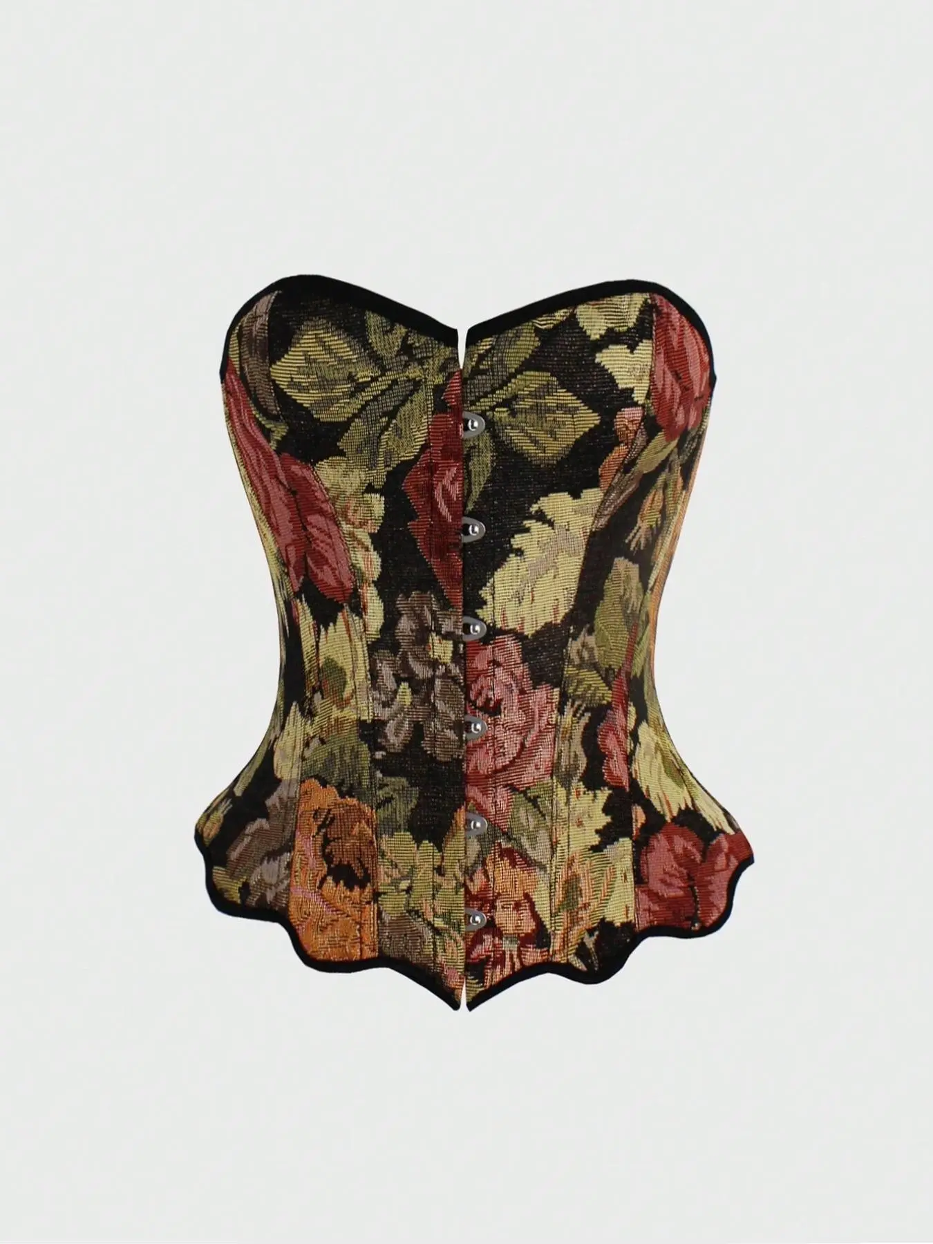 Vintage Floral Tapestry Overbust Corset Top, Women's Front Closure Waist Trainer Bustier Vest, Sizes XS-Xl, Elegant All-Season Bra