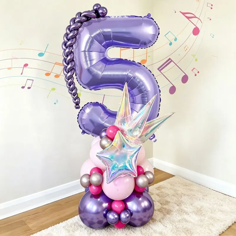 45-Piece Music Theme Balloon Set, Balloon Decorations Kit, Includes 32-Inch Number Balloons, Colorful Stars and Drops, Perfect for Kpop Birthday Parties, Disco-themed party, music festivals