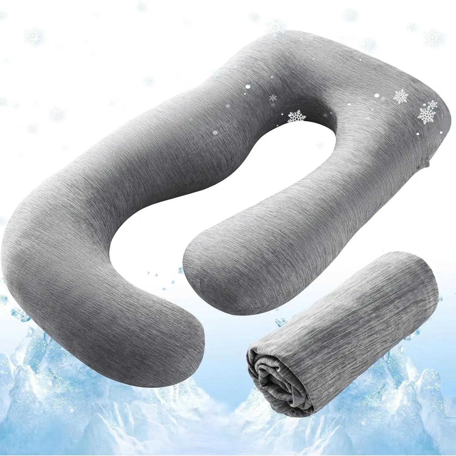 Cooling U Shaped Pregnancy Pillow Cover, 57-inch Maternity Pillow Case, Fits 55 to 57 Inch Pregnancy Pillow, Grey (No Pillow Insert)
