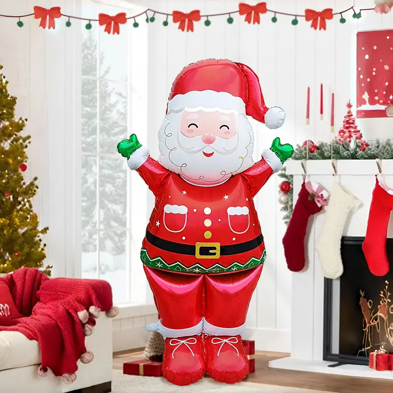 Extra-Large Standing Figure Santa Claus Foil Balloon, 1-Piece Balloon Decoration for Christmas, New Year’s Festive Party & Home Supplies, Geometric