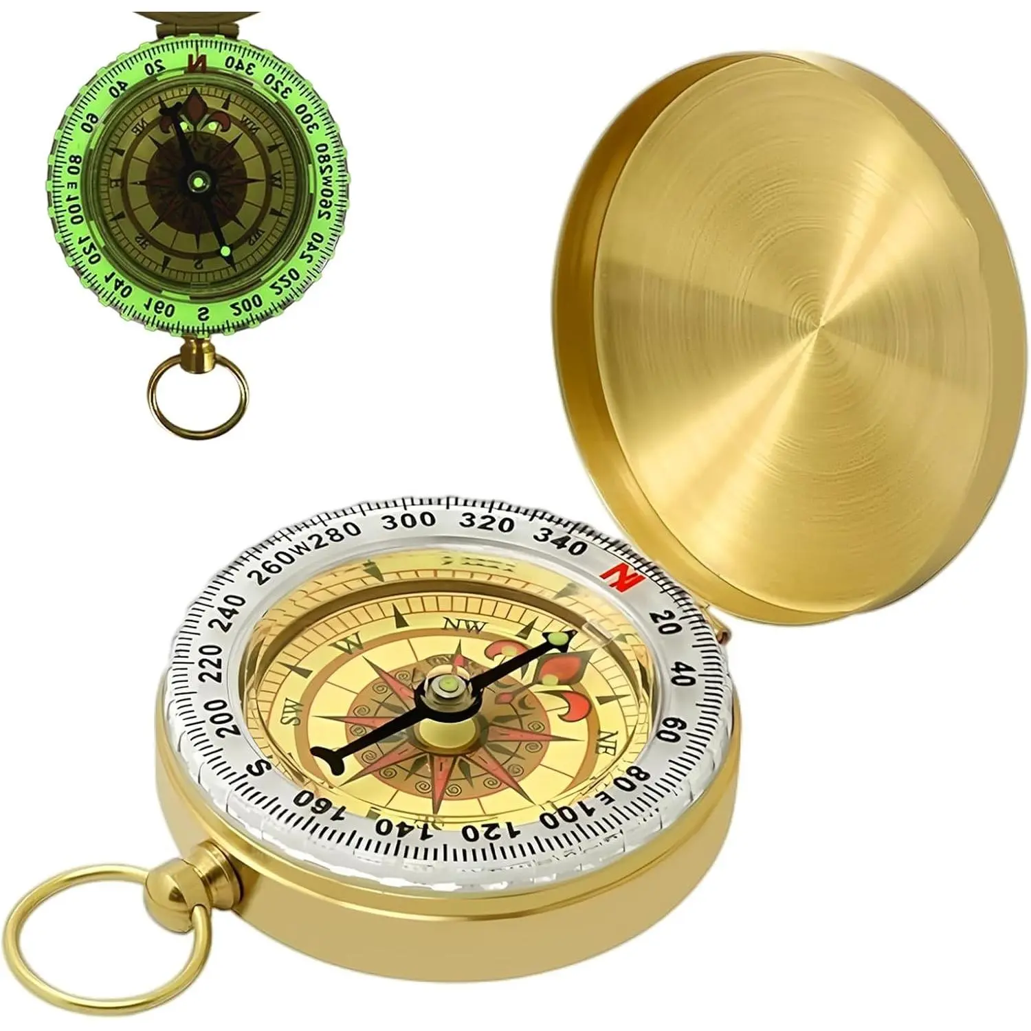 Vintage Waterproof Luminous Brass Metal Compass Navigation Tool for Hiking Camping Survival Hunting Orienteering Expedition, Ideal Outdoor Gift Choice