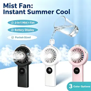 Portable Mini Handheld Misting Fan with 100-Speed Digital Display, USB Rechargeable & Silent Operation — Instant Refreshing Breeze & Humidification for Travel, Office, and Sleep