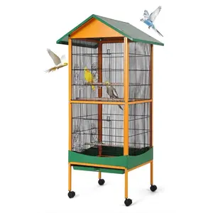 66''H Extra Large Bird Cage, w/Removeble Tray, Waterproof Roof, Easy to Clean, Lockable Caster,Durable Wrought Iron Bird Cages for Macaw, Cockatiel, Budgie, Lovebird