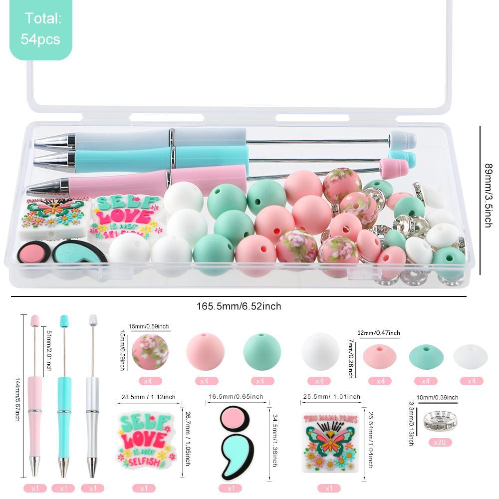 Animal Silicone Focal Beads Set, 54pieces/Box Printed Round and Lentil Beads, DIY Jewelry and Pen-Making Kit
