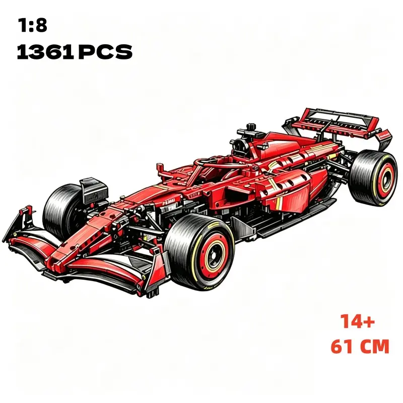 1361/1639pcs Rb20 Sf-24 1:8 Scale Racing Kit, Moc Collectible Assembly Building Blocks, Car Model Birthday Gift Toy