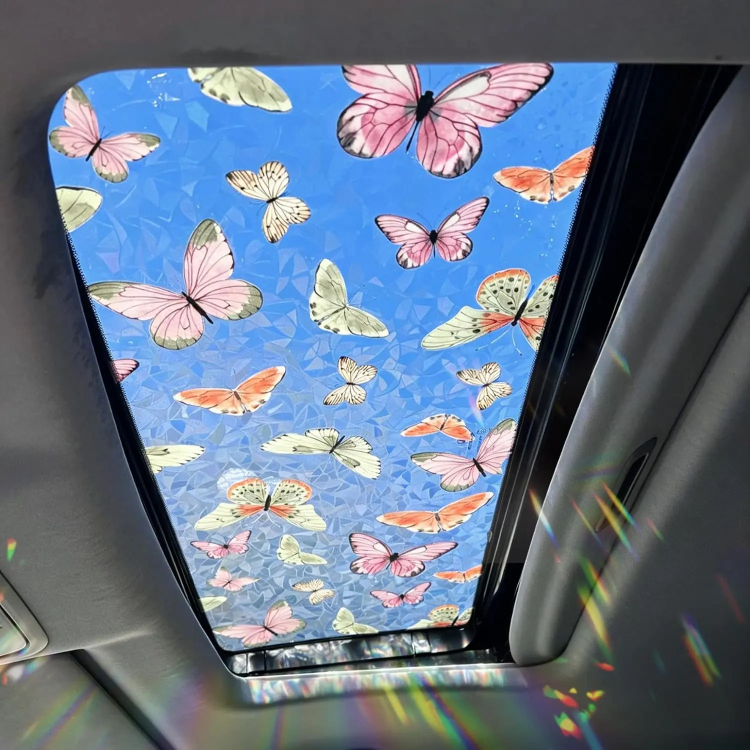 Butterfly Stained Privacy Window Film Decorative, Summer Sunroof Decal Rainbow Window Stickers Car Window Decals for Door Moonroof Heat Non-, 16.9" x 39.4"