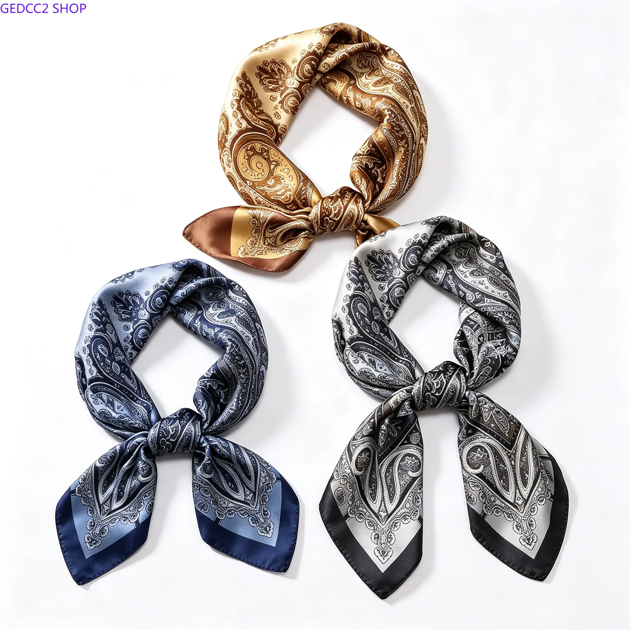 Women's 3-Pack Paisley Print Imitation Silk Cotton Square Scarves, 70x70cm Luxury Neck & Hair Accessory for All Seasons (Sports & Outdoor Camping & Hiking Hammock Companion)