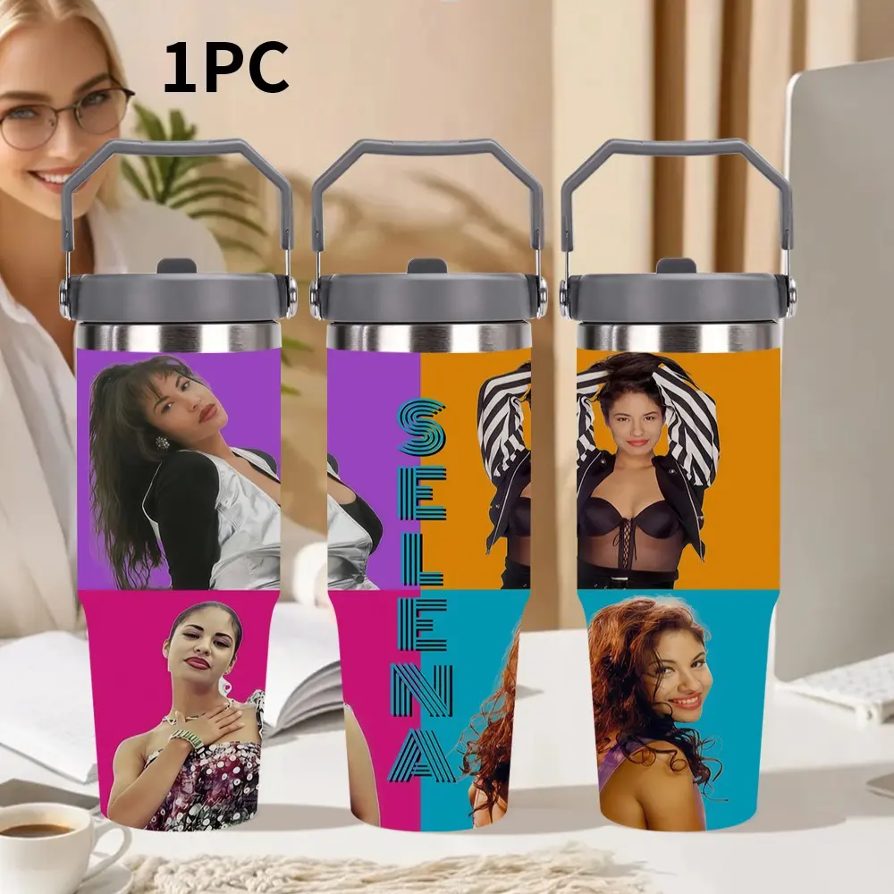 1pc 30oz/20oz Stainless Steel Thermos, Selena Pattern Design, Portable, Leak-Proof, and Adorable, Perfect for Travel, Sports, and Fitness, Ideal Gift for Camping