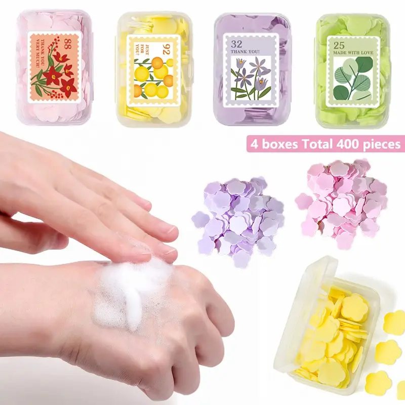 Disposable Soap Tablet, 4 Boxes Portable Hand Washing Soap Tablet, Mini Petal Hand Washing Tablet for Business Trips, Travel Hand Soap, Hand Cleaning Product, Clean