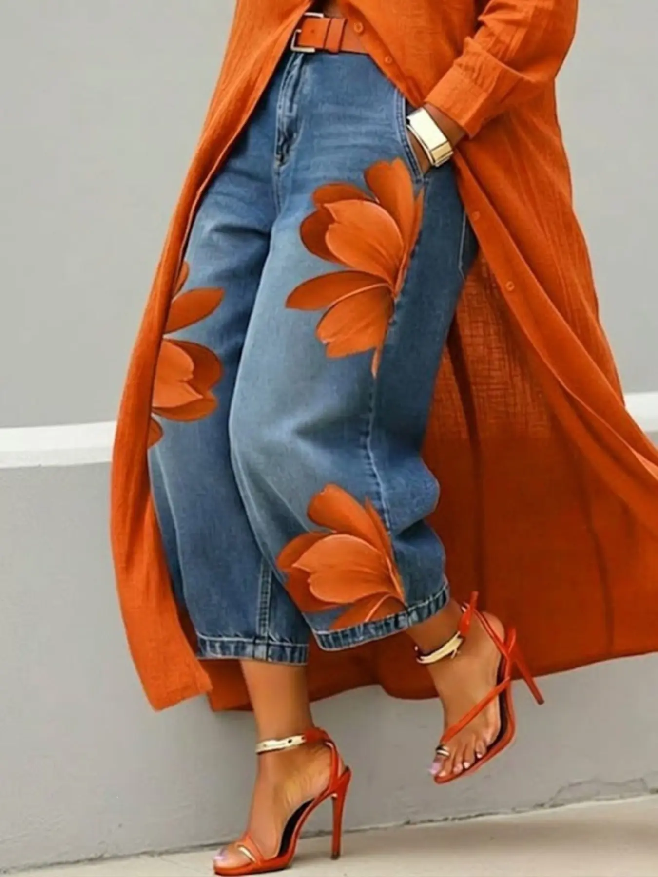 Women's Floral Print Wide Leg Pants, High Waist Relaxed Fit, Casual All Seasons Fashion, Unlined Plain Surface, Batch Number 260713