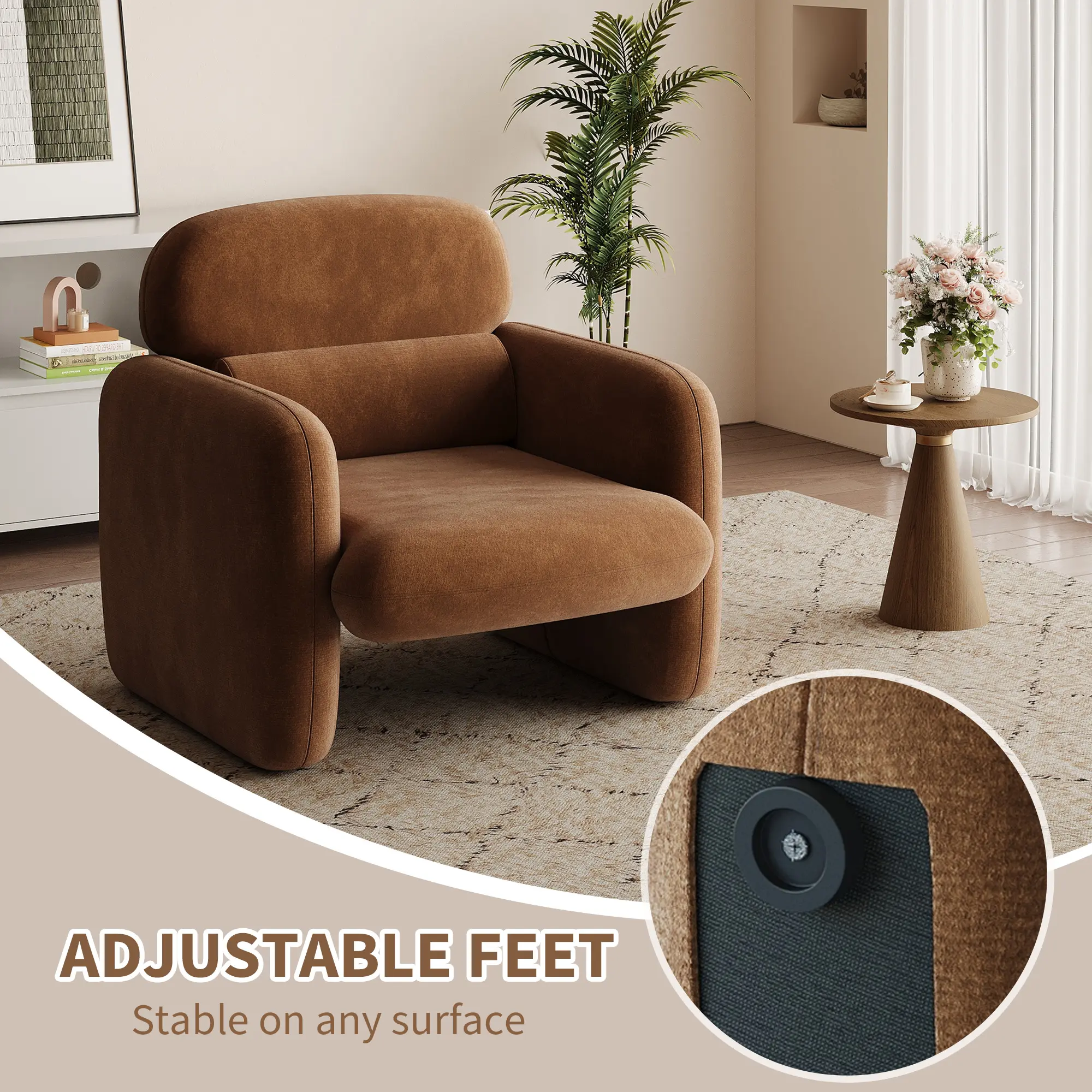 Modern Accent Chair, Wooden Frame Reading Armchair with Comfortable Upholstery for Living Room, Bedroom & Apartment
