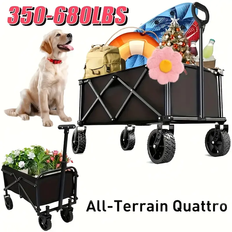 Outdoor Folding Cart - Solid Tires And 360 °     Wheels, 600D Tear-Resistant Fabric, Ultimate Solution for Camping/Holiday Shopping/Adventures