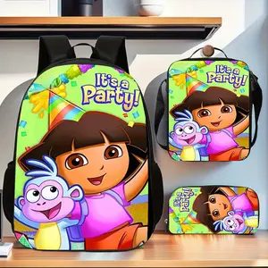 Dora the Explorer Party Companion Little Monkey Boots Backpack Three-Piece Set: Soft Padded Shoulder Straps, Everyday Backpack with Detachable Handbag and Pencil Case, Suitable for Commuting and Leisure Activities