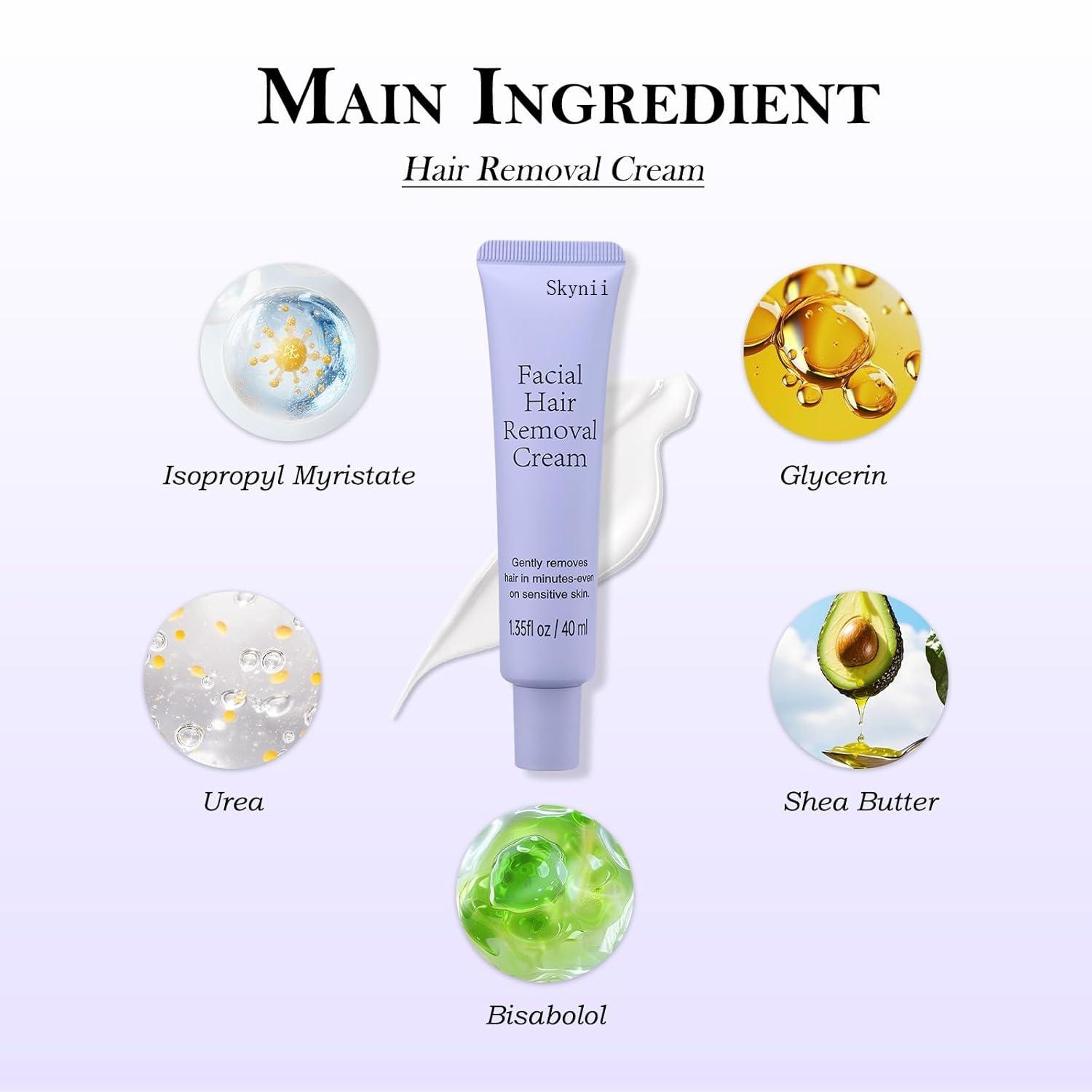 2 Pack Hydrateology Facial Hair Removal Cream, Skynii Facial Hair Removal, Gentle Hairs Removers for Women, Long-Lasting Depilatory Cream for All Skin Types