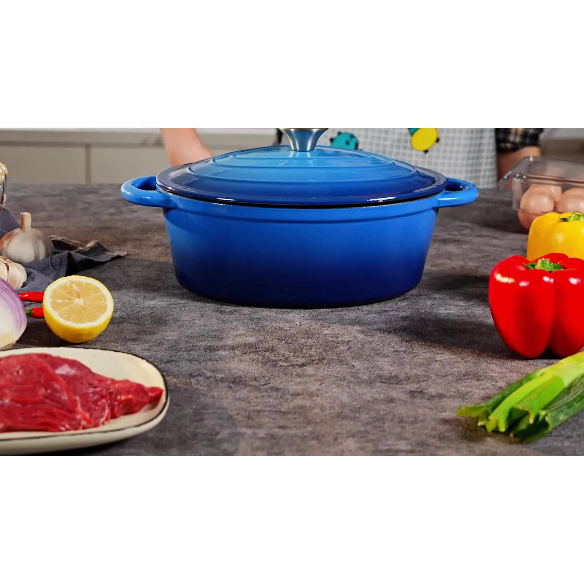 4.5QT Enamelled Dutch Oven Pot with Lid, Cast Iron Dutch Oven with Dual Handles for Bread Baking, Cooking, Non-Stick Enamel Coated Cookware