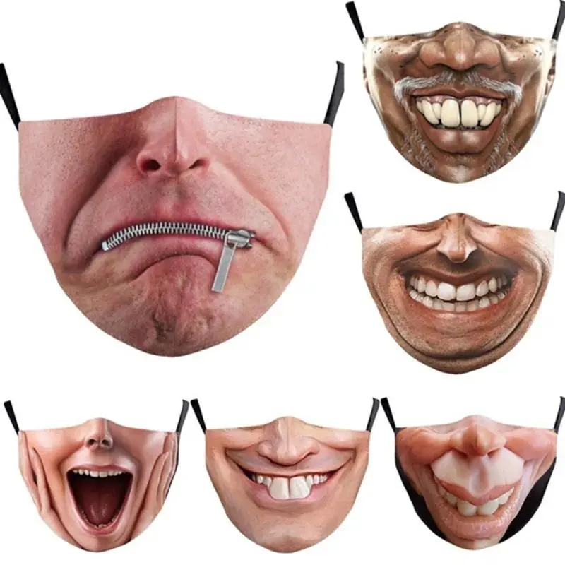Unisex Smiley Faces Pocketed Mask, Funny 3D Print Polyester Face Cover, Washable & Reusable for Parties & Cosplay, 24x13cm, Outdoor Fun, Themed Wear
