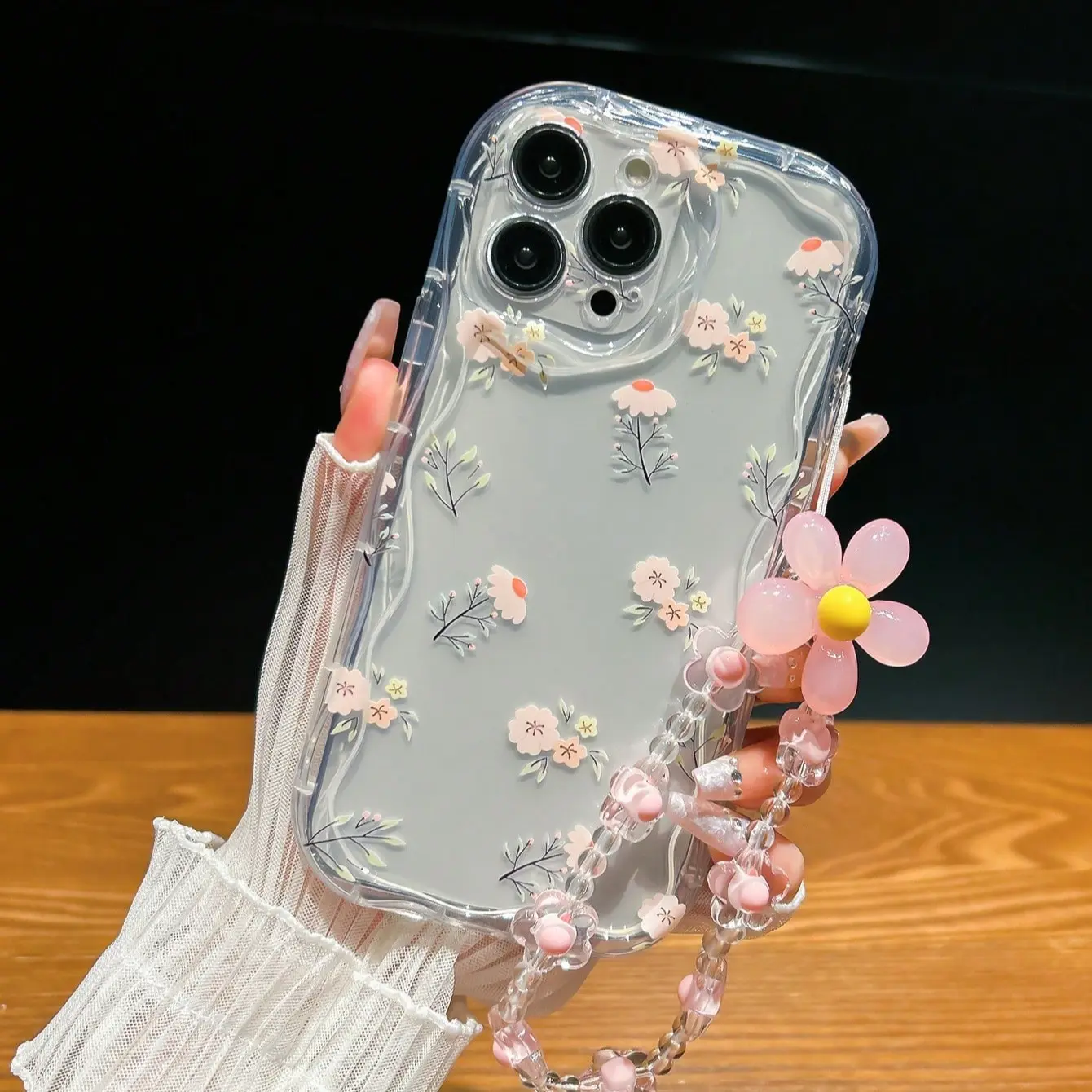 Floral Phone Case with Bracelet Strap, Non-Slip Fashion Design, Waterproof Shockproof Scratch-Resistant, Compatible with iPhone Models