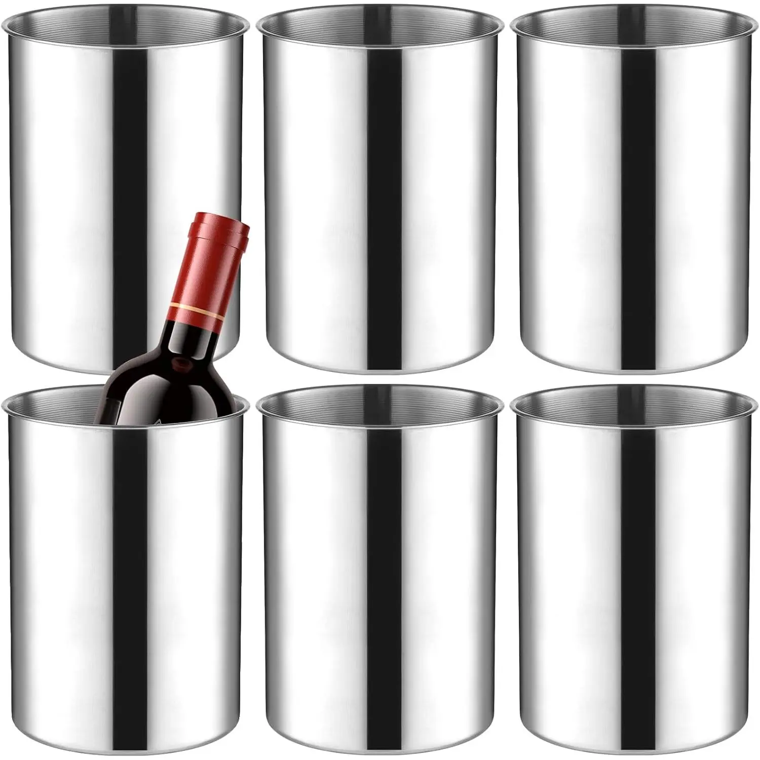 6 Pack Wine Chiller Bucket 750 ML Champagne Bucket Stainless Steel Wine Chillers for Bottles Keeps Cold for Hours Cooler Insulated Champagne Beer Ice Bucket Silver
