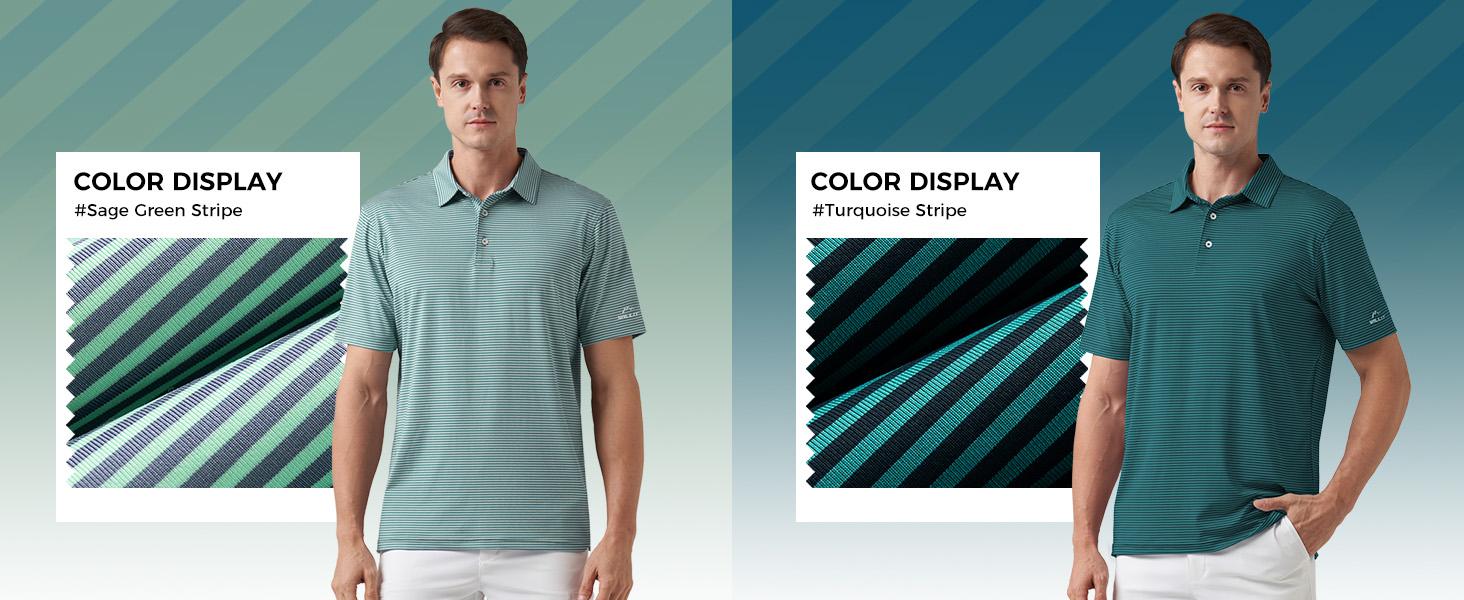 Willit Men's Golf Polo Shirts Short Sleeve Striped Performance Moisture Wicking