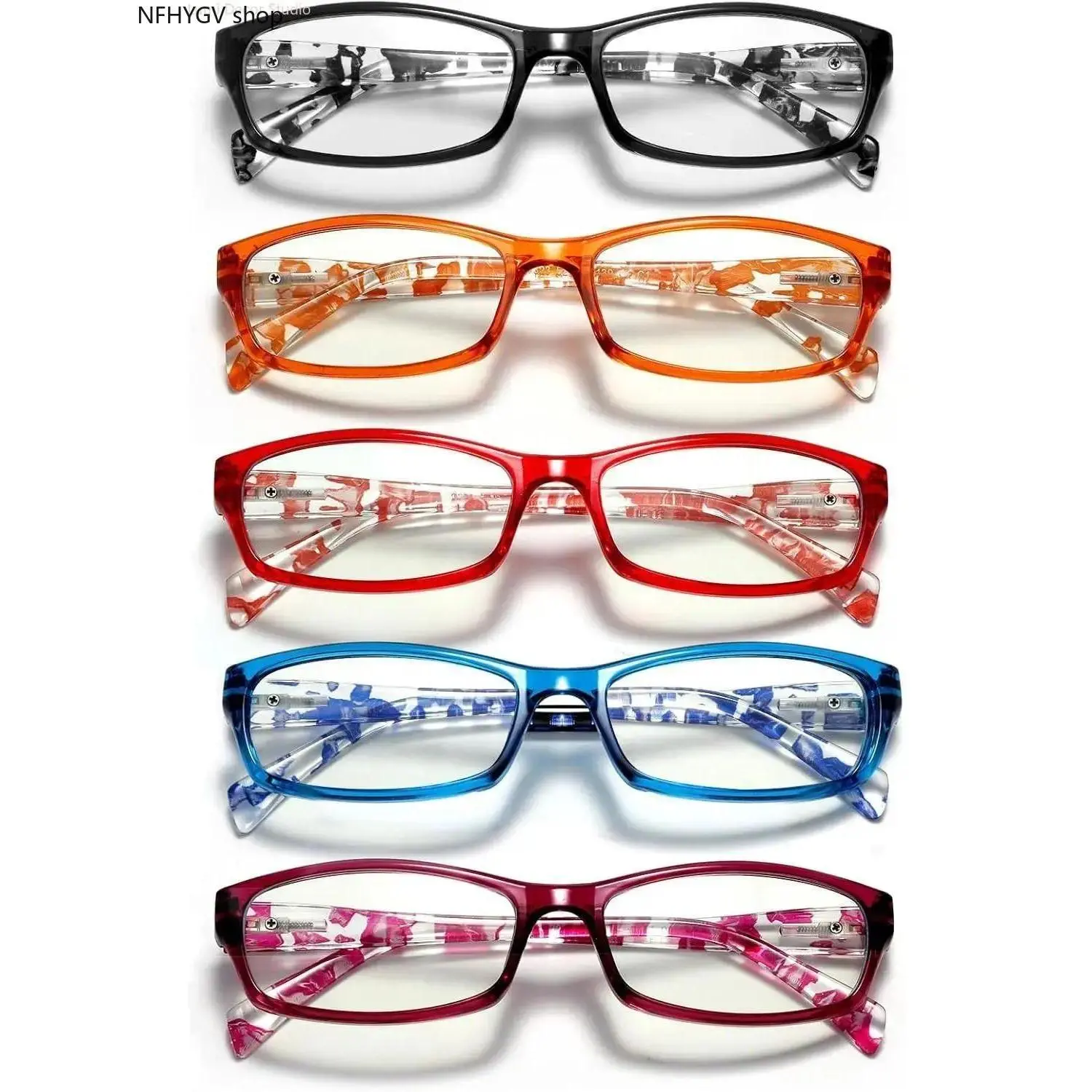 Women's 5-Pack Reading Eyewear, Colorful Frame With Spring Hinges, Blue Light Blocking Anti-Glare Glasses With UV Protection, Eyewear Accessory For Female Computer Work Indoor Office Outdoor Sports Daily Casual Styling Use