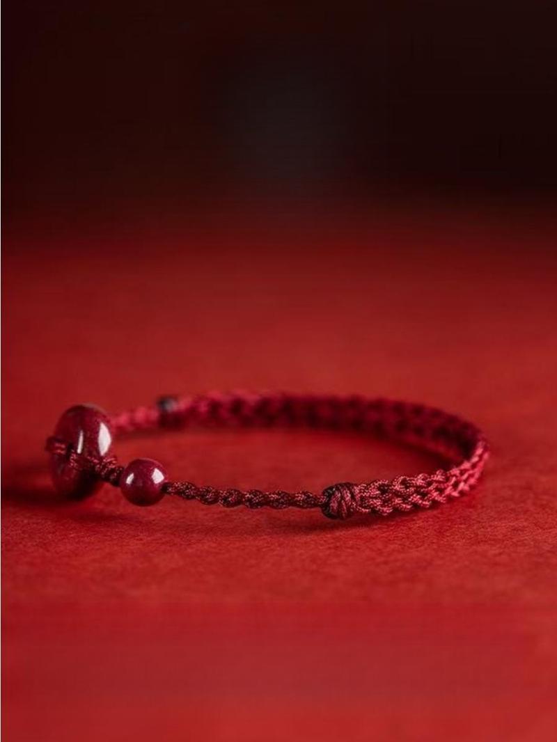 Cinnabar Peace Buckle Braided Bracelet, 3 Color Lucky Red String Bracelet for Good Luck