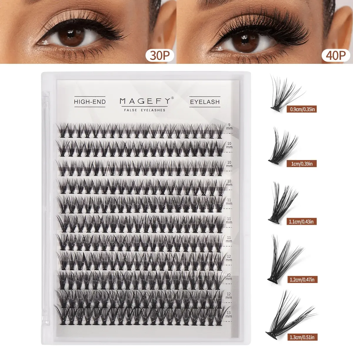 MAGEFY 220 Cluster Fish Tail False Eyelashes, Volume Eyelashes, 20D+30D+40D, Natural Look DIY, Daily & Travel Essential, Beauty Gift, Volumized False Eyelashes