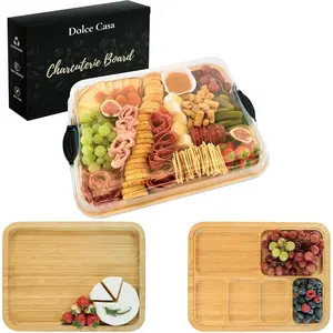 Charcuterie Board with Lid 3-in-1, Portable Bamboo Serving Tray with Lid & Removable Snack Tray for Cheese, Fruit, Food - Covered Cheese Platter for Picnic, Travel, Ready-to-Gift