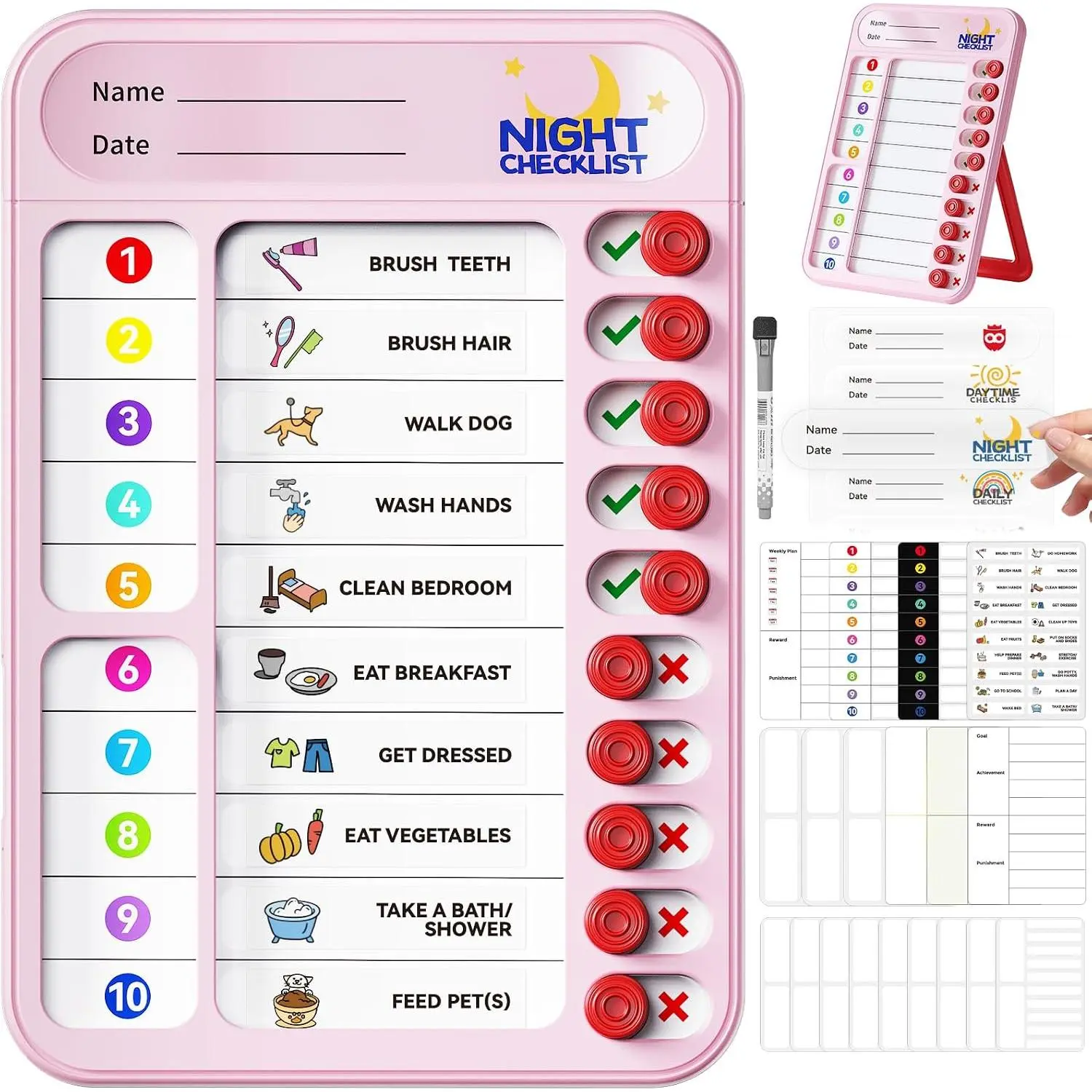 Chore Chart for   Tools  Checklist  Planning Board with Sliders, Visual Schedule Board with Dry Erase Sheets, Sticker, Marker, Routine Chart for  -